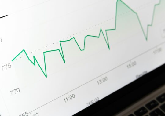 Finansielt dashboard med aktiehandelsdata og grafisk datavisualisering